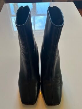 Dear Frances Black Leather Square-Toe Ankle Boots